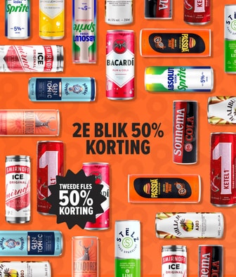 2e blik 50% korting. Kies & mix premix drankjes.